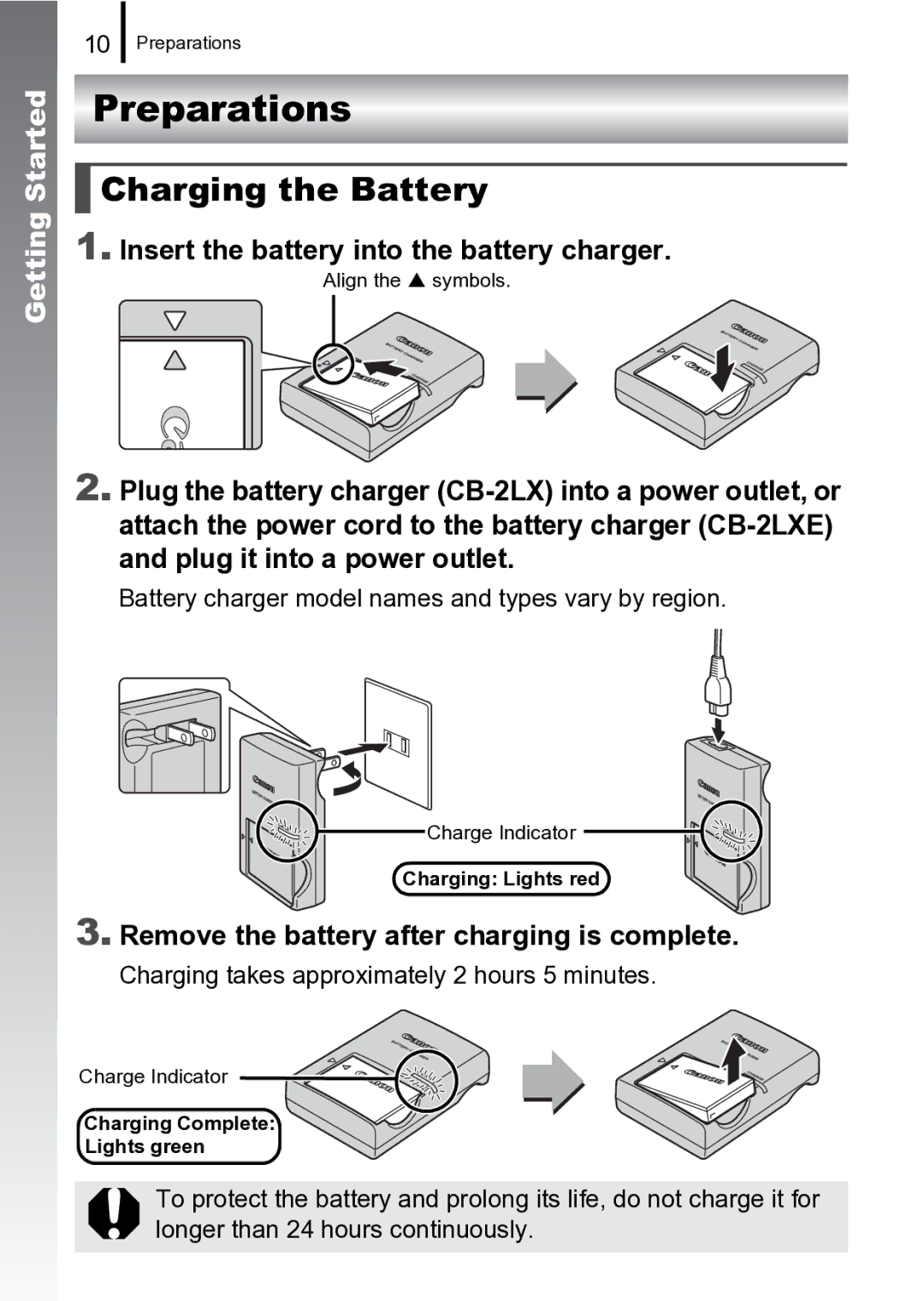 Canon 970 IS manual Preparations, Charging the Battery, Insert the battery into the battery charger 