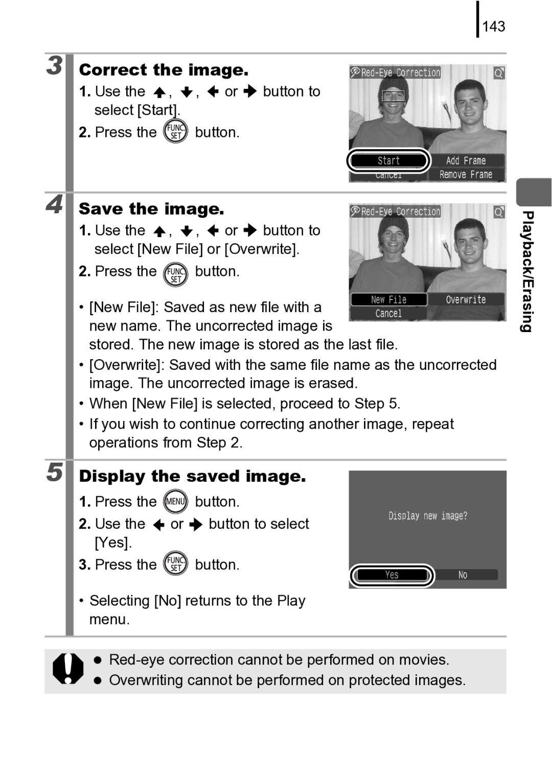 Canon 970 IS manual Correct the image, 143, Use the , , or button to select Start Press the button 