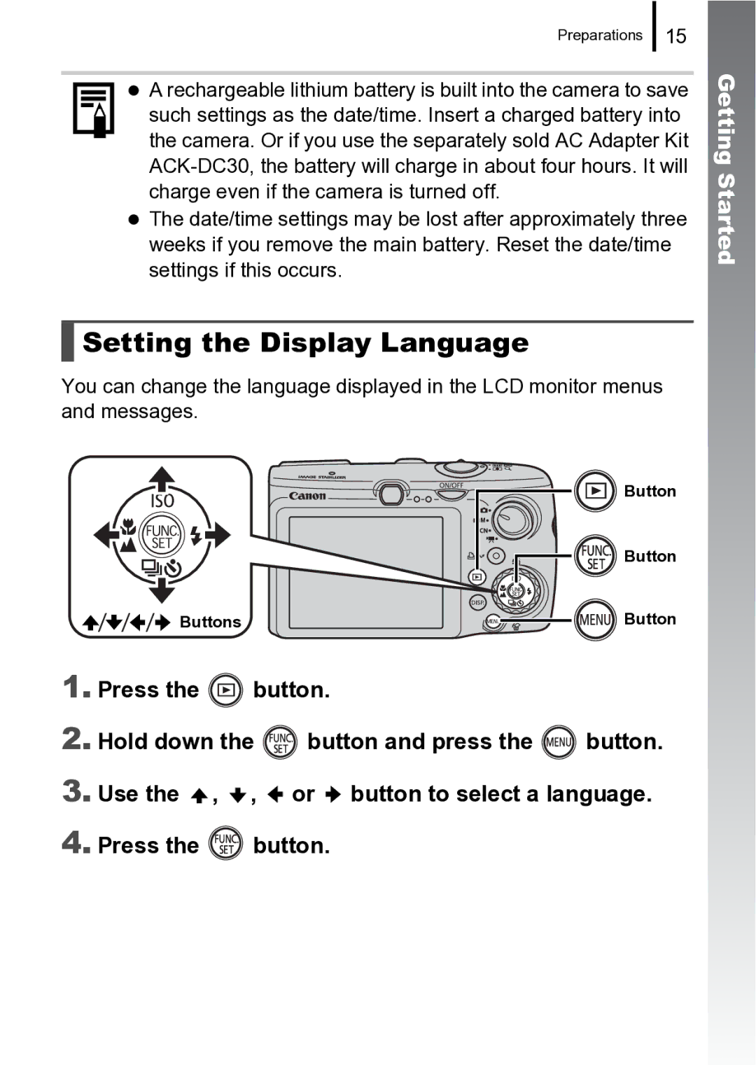 Canon 970 IS manual Setting the Display Language 