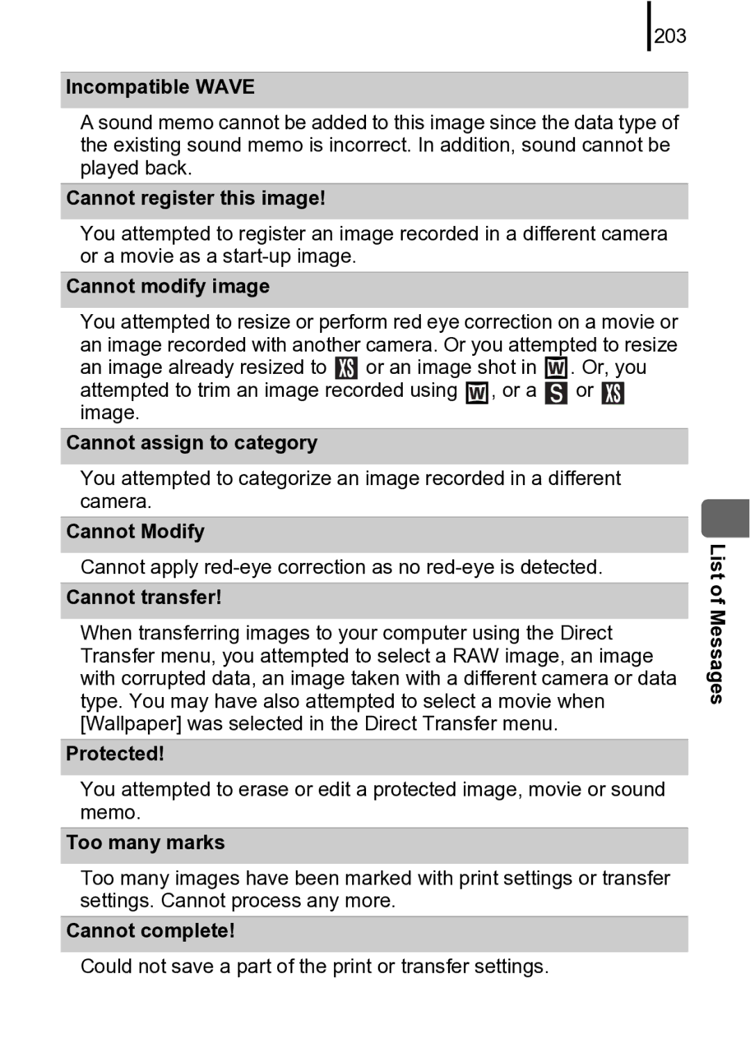 Canon 970 IS Incompatible Wave, Cannot register this image, Cannot modify image, Cannot assign to category, Cannot Modify 