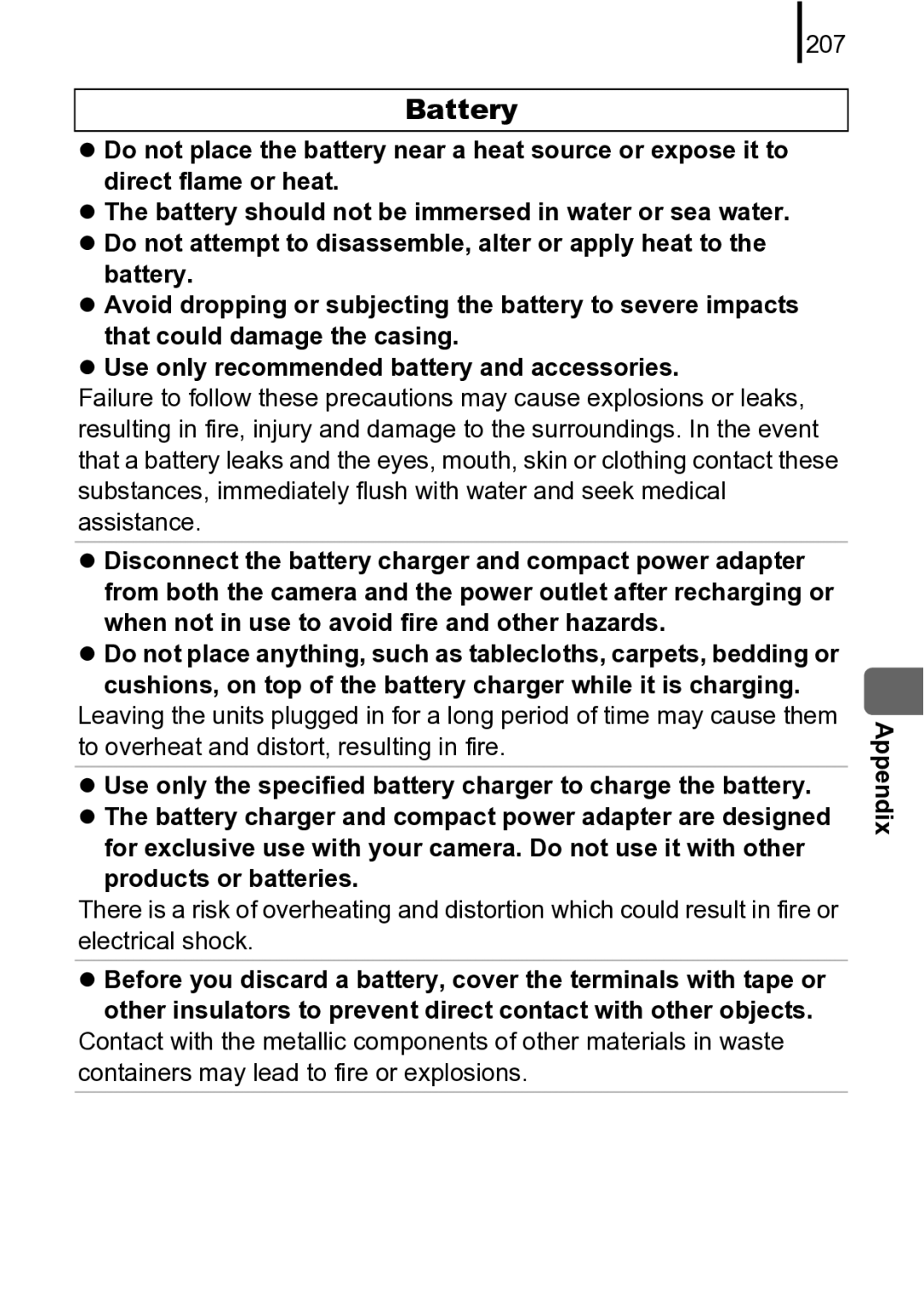 Canon 970 IS manual Battery, 207 