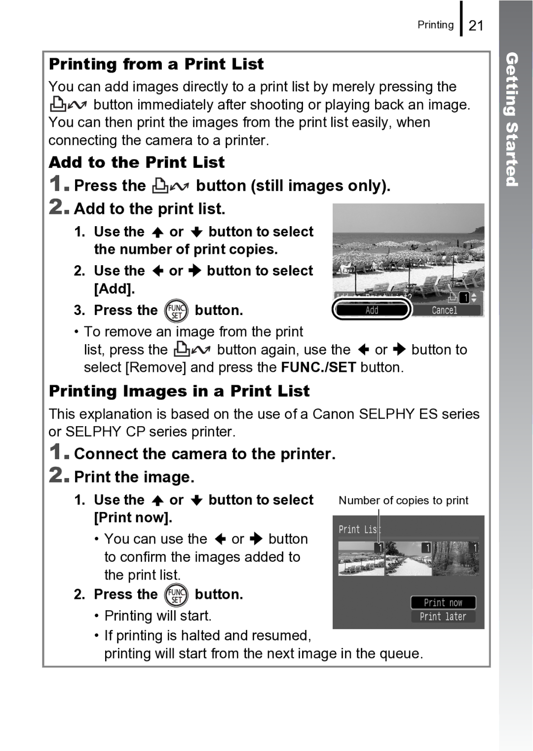 Canon 970 IS manual Printing from a Print List, Printing Images in a Print List 