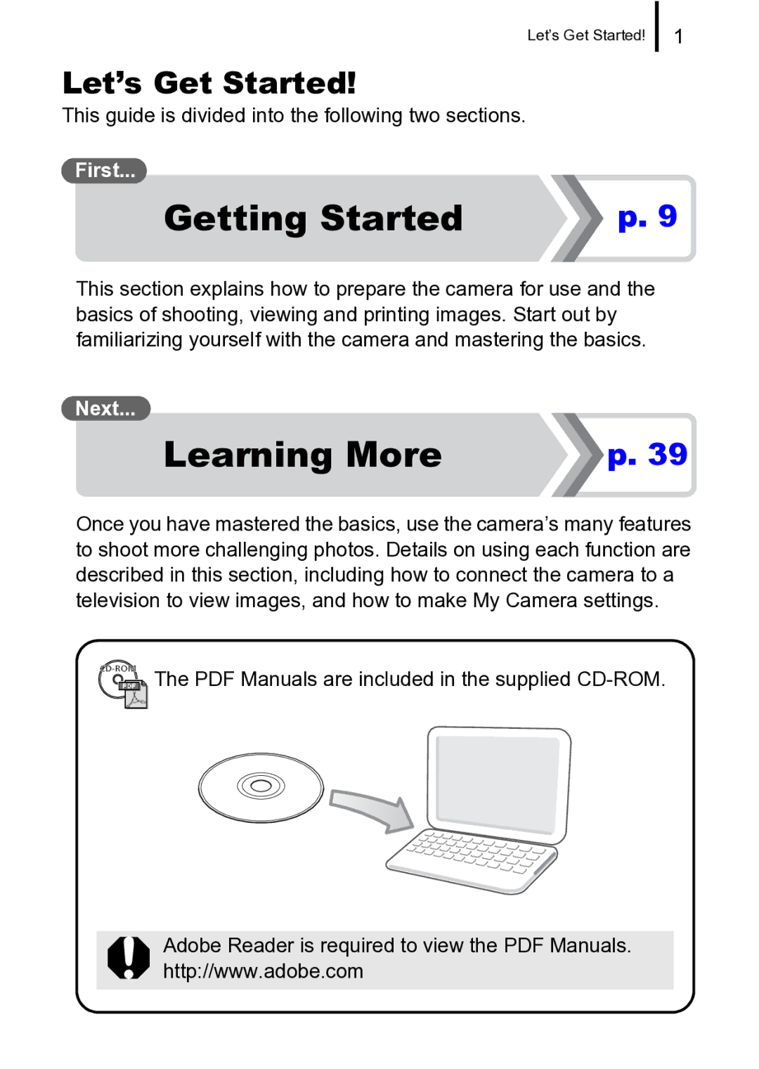 Canon 970 IS manual Let’s Get Started, This guide is divided into the following two sections 