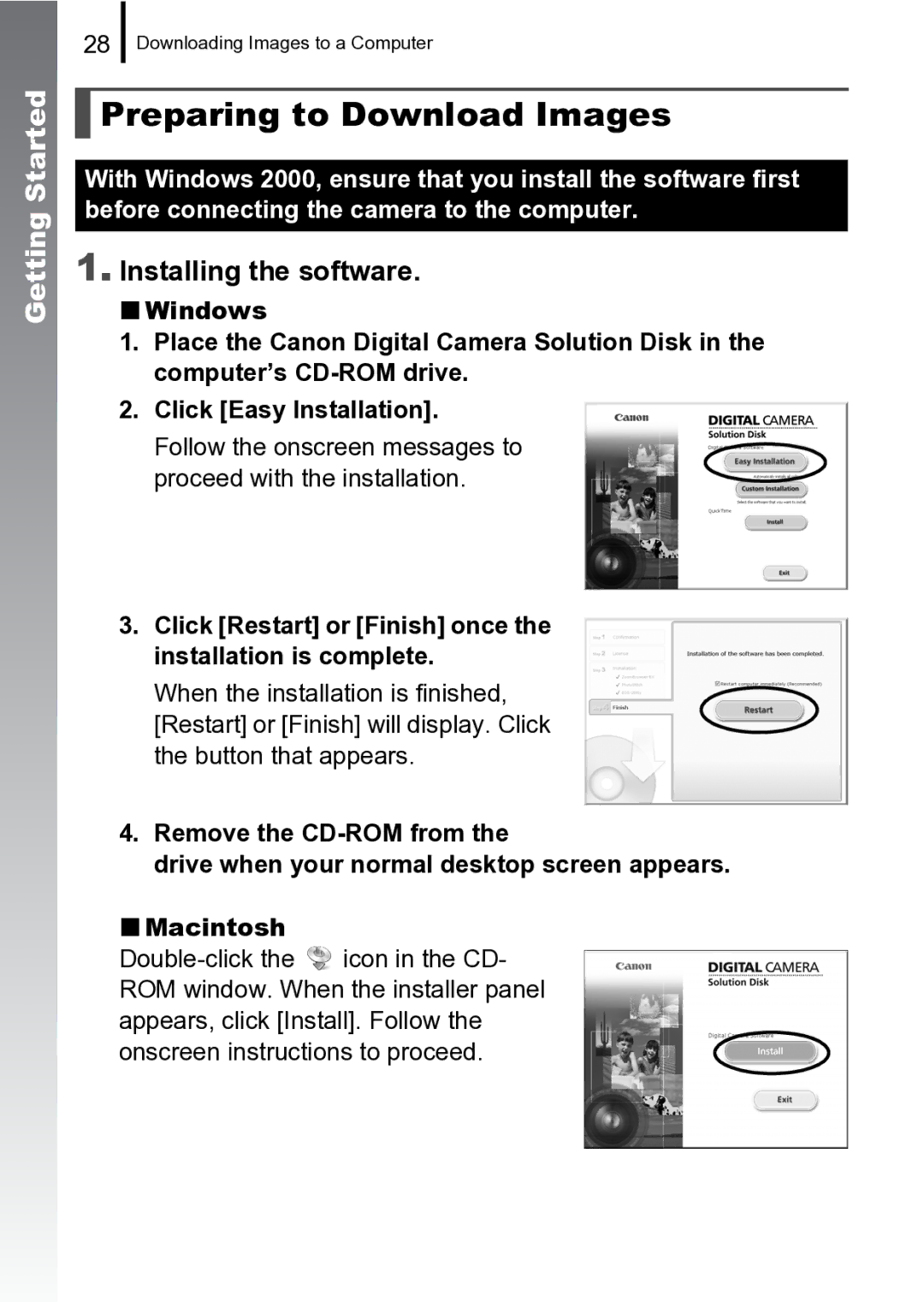 Canon 970 IS manual Preparing to Download Images, Installing the software 