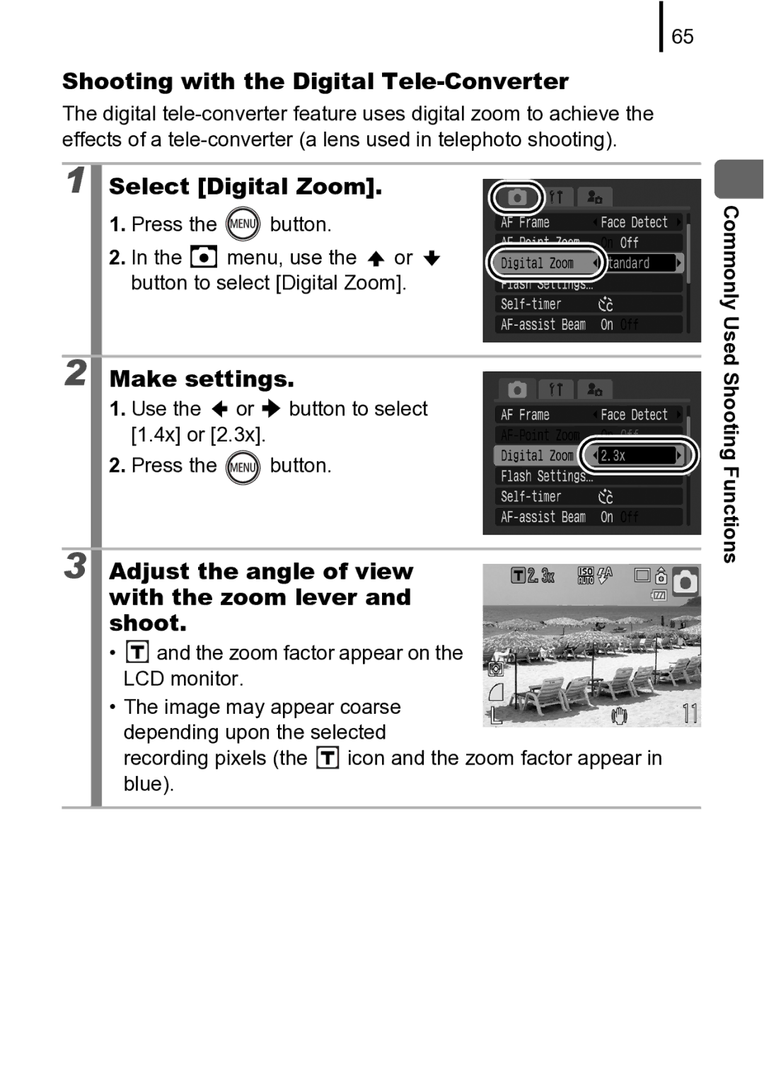 Canon 970 IS manual Shooting with the Digital Tele-Converter, Adjust the angle of view with the zoom lever and shoot 