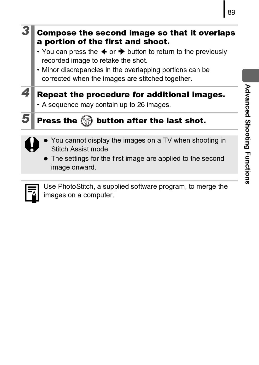 Canon 970 IS manual Repeat the procedure for additional images, Press Button after the last shot 