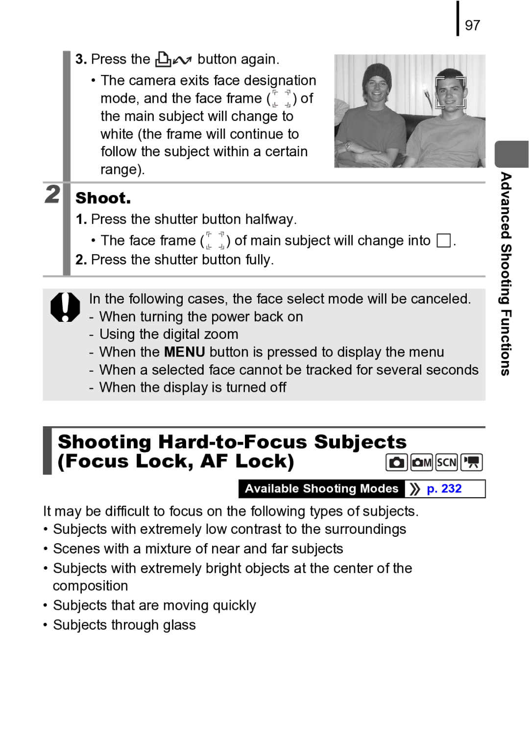 Canon 970 IS manual Shooting Hard-to-Focus Subjects Focus Lock, AF Lock 