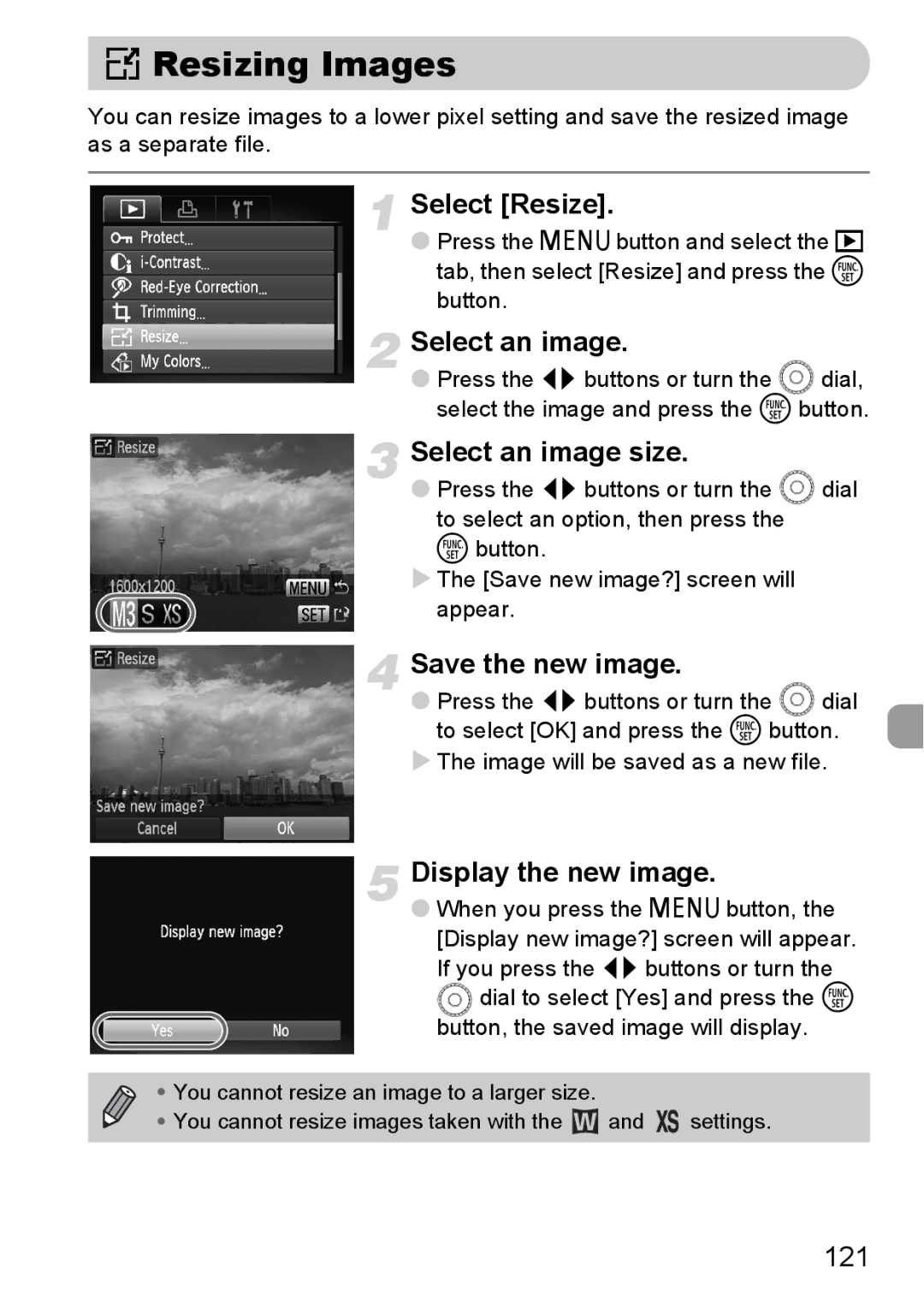 Canon 990 IS manual = Resizing Images, Select Resize, Select an image size, Save the new image, Display the new image 