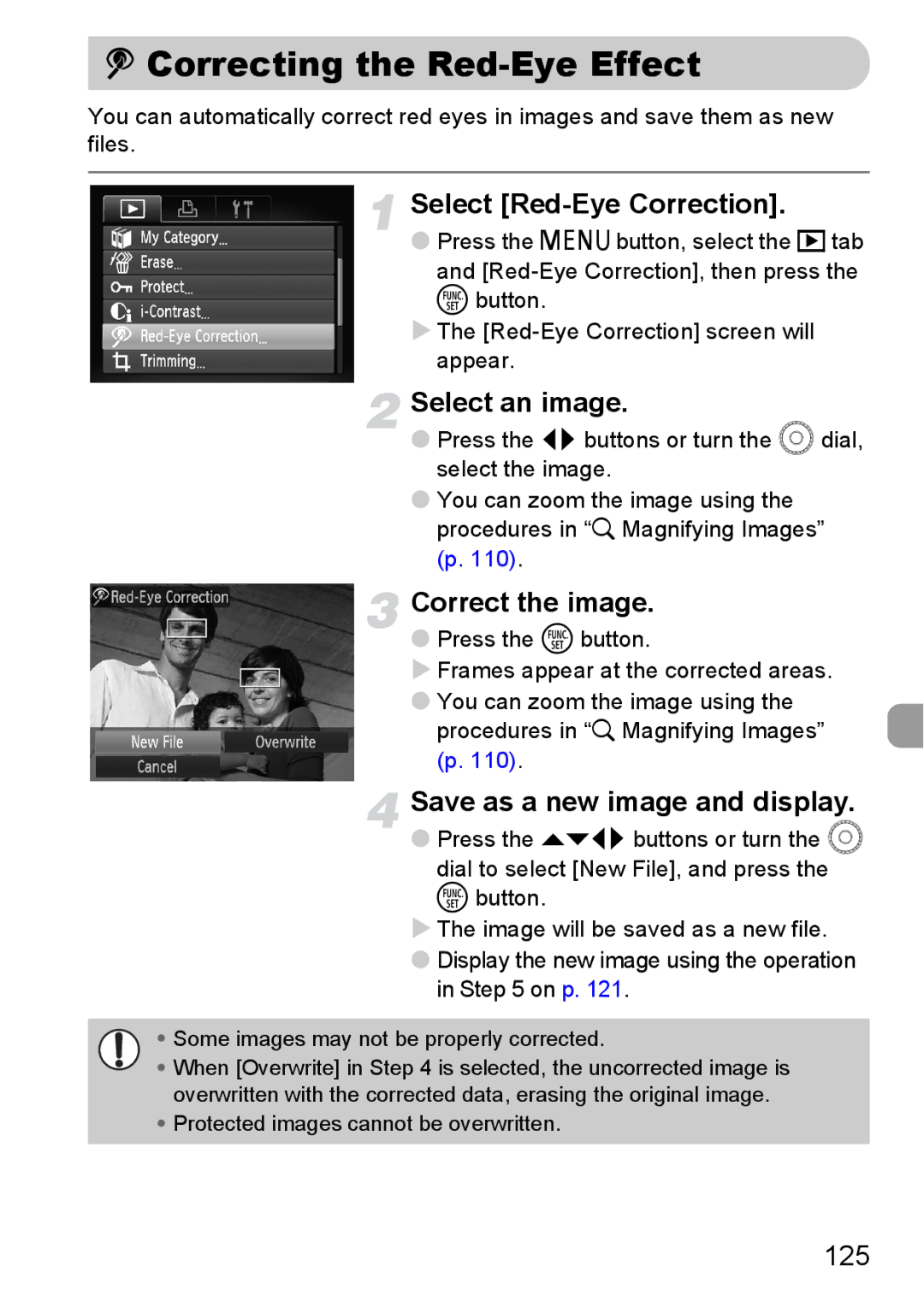 Canon 990 IS manual Correcting the Red-Eye Effect, Select Red-Eye Correction, Correct the image, 125 