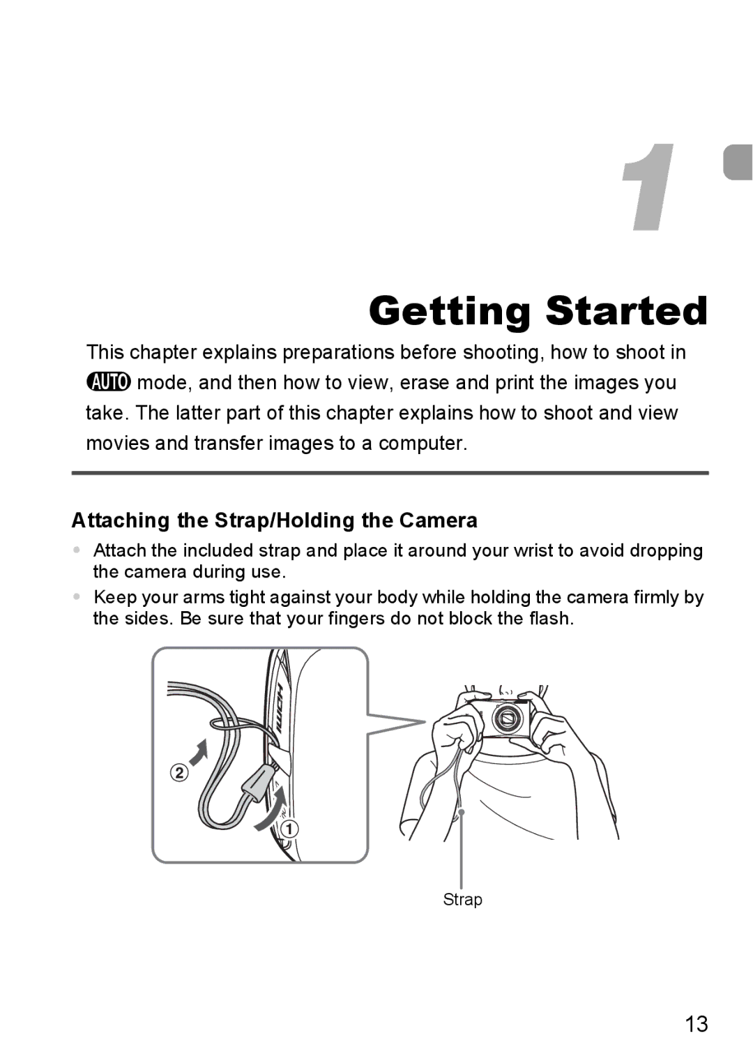 Canon 990 IS manual Getting Started, Attaching the Strap/Holding the Camera 