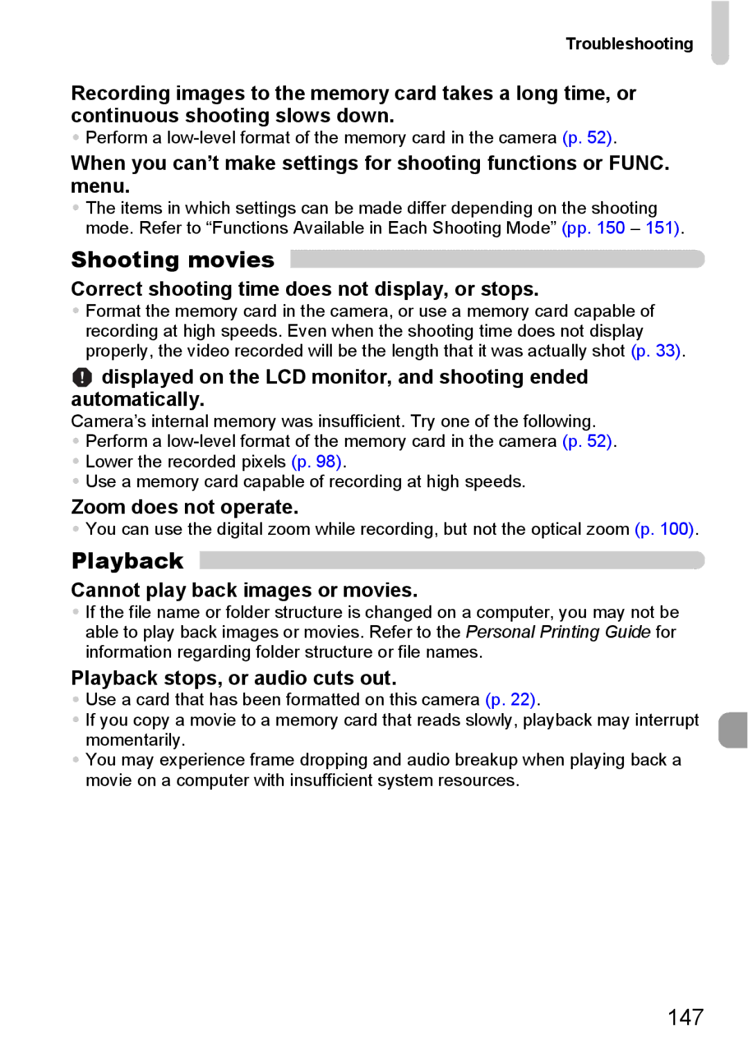 Canon 990 IS manual Shooting movies, Playback, 147 