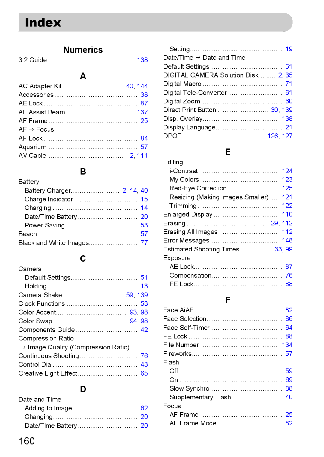 Canon 990 IS manual Index, 160 