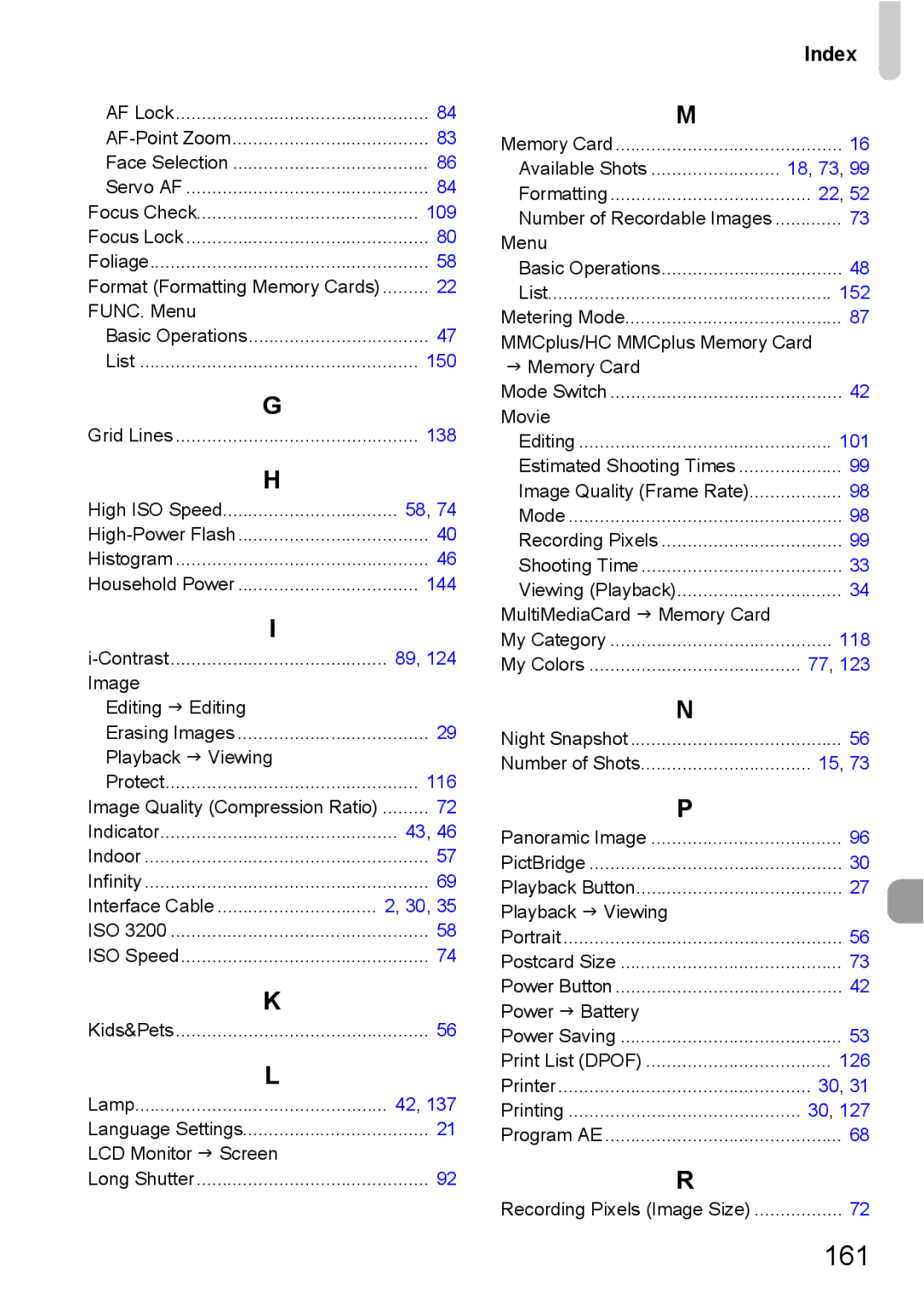 Canon 990 IS manual 161, Index 