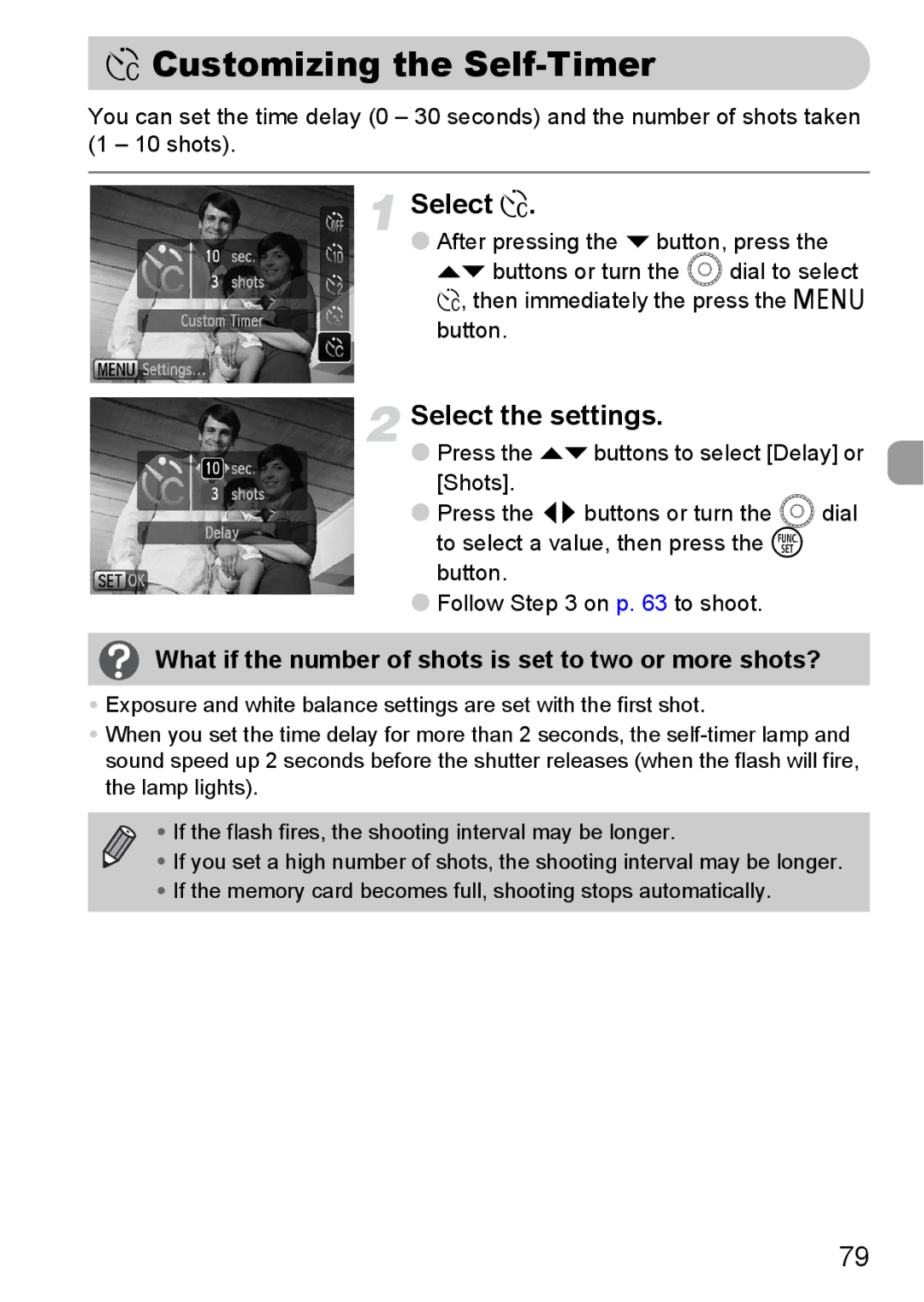 Canon 990 IS manual $ Customizing the Self-Timer, Select $, Select the settings 