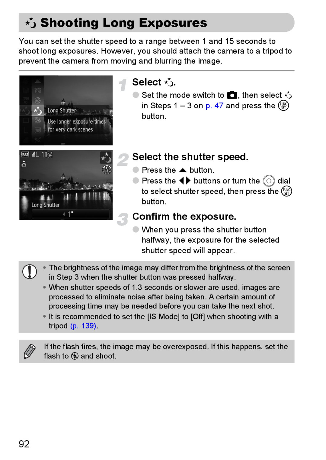 Canon 990 IS manual ≈ Shooting Long Exposures, Select ≈, Select the shutter speed, Confirm the exposure 