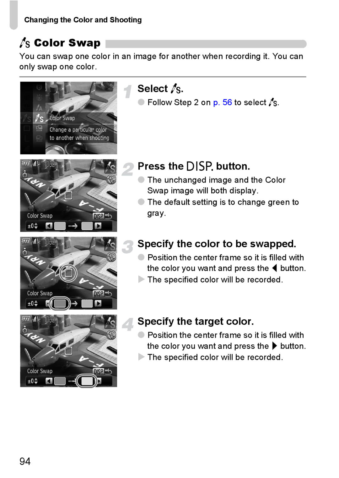 Canon 990 IS manual Color Swap, Select Y, Specify the color to be swapped, Specify the target color 