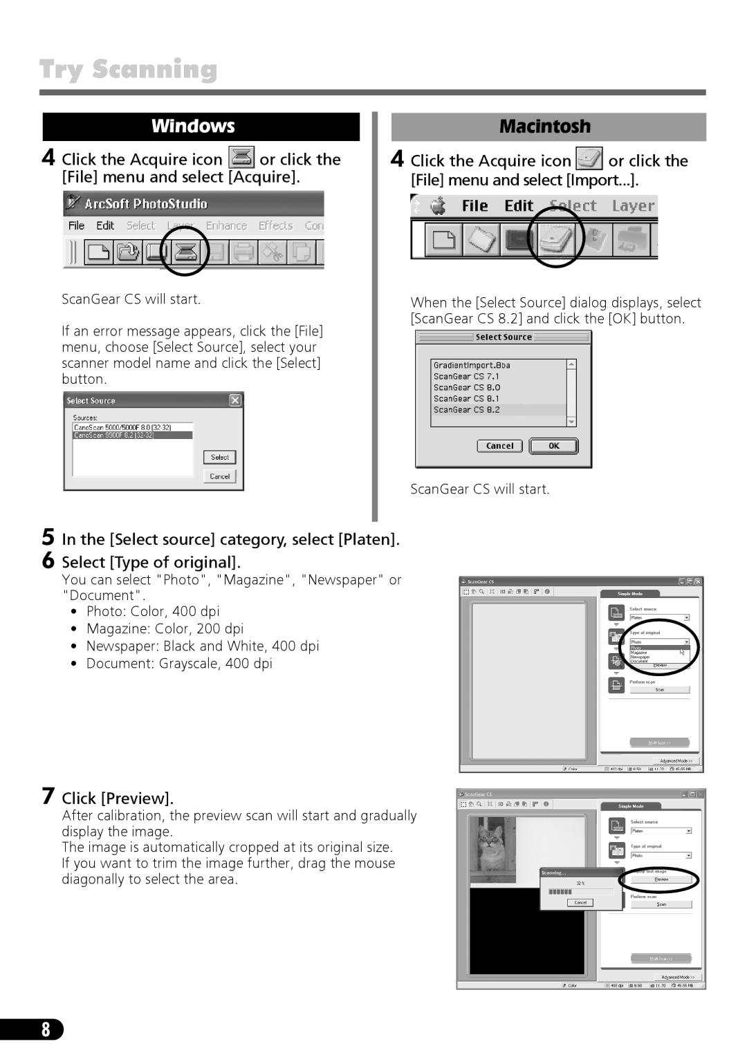 Canon 9900F manual Try Scanning, Click Preview 