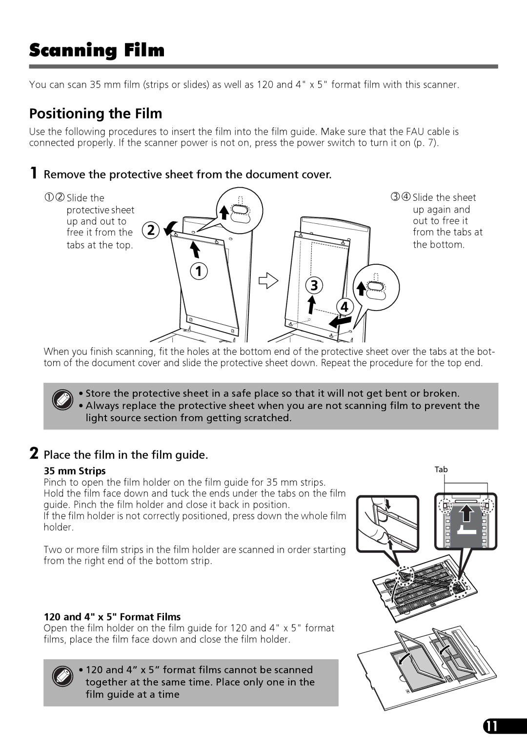 Canon 9900F manual Scanning Film, Positioning the Film, Remove the protective sheet from the document cover 