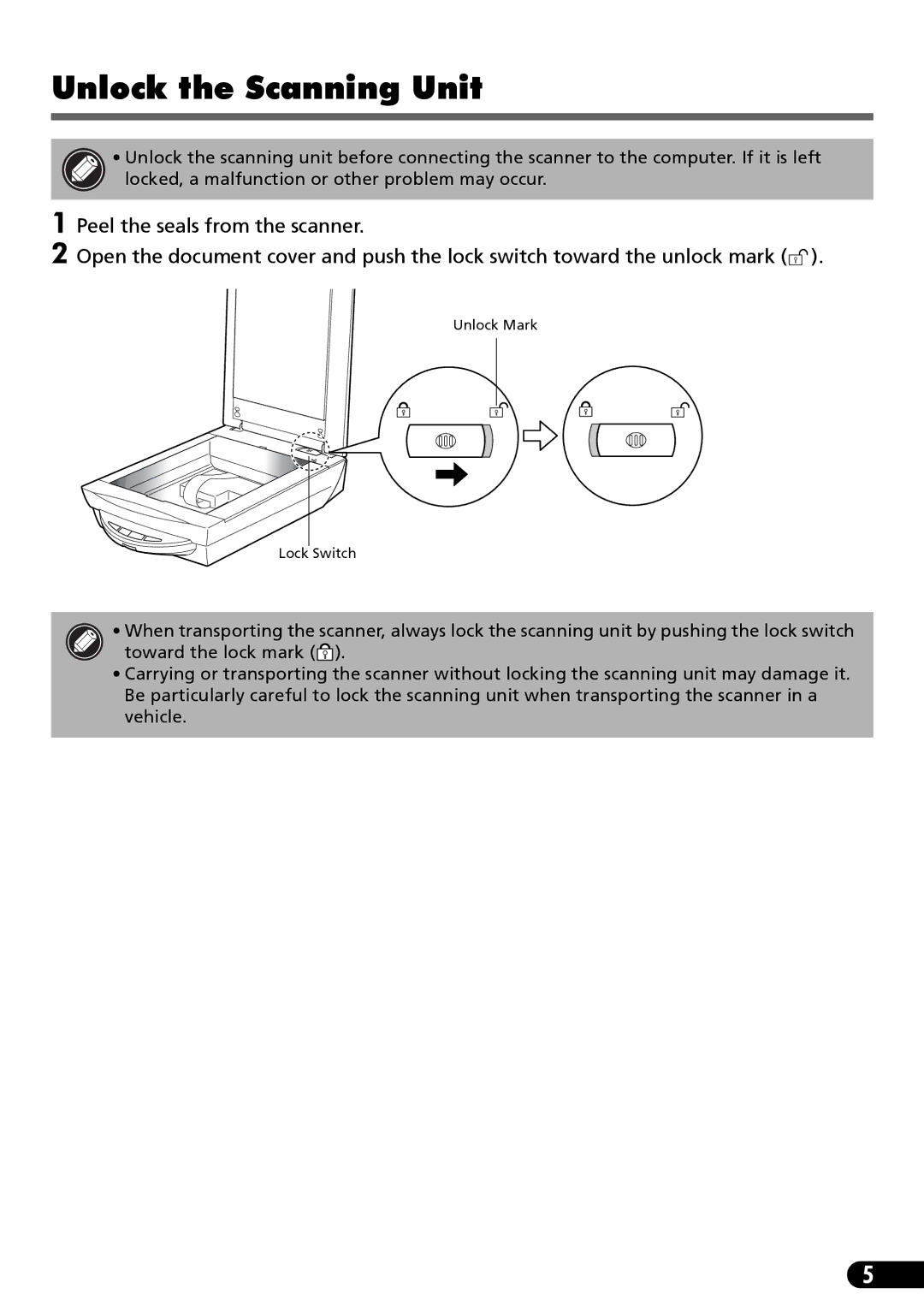 Canon 9900F manual Unlock the Scanning Unit 