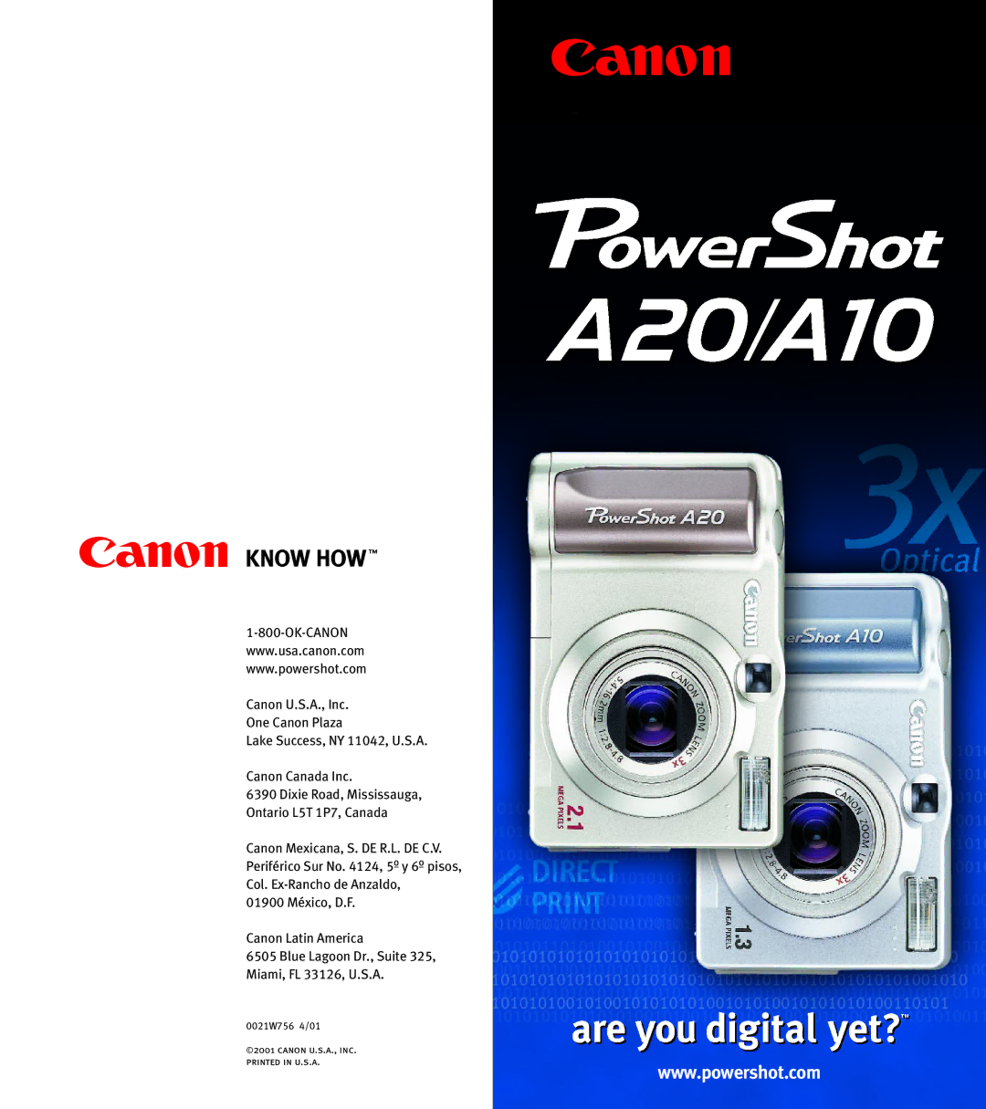 Canon A10, A20 manual 0021W756 4/01 