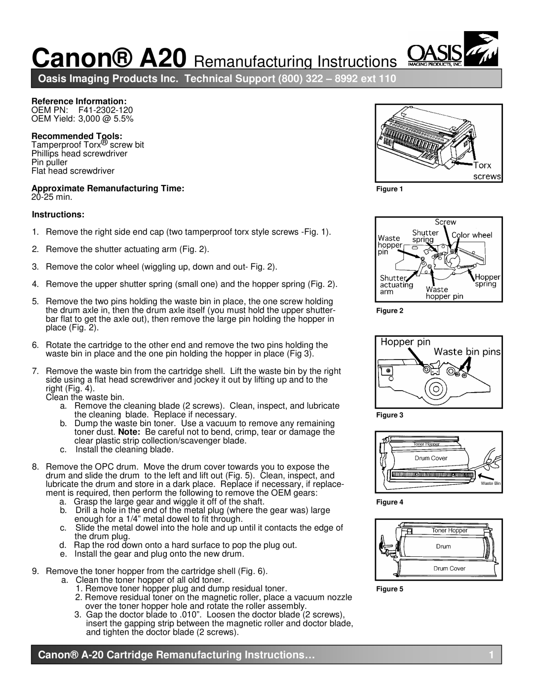 Canon manual Canon A20 Remanufacturing Instructions, Canon a -20 Cartridge Remanufacturing Instructions… 