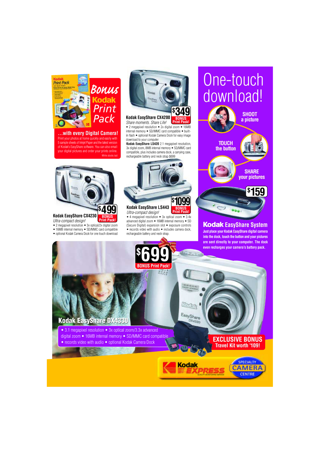 Canon A200 manual $499, $159, $349, $1099, Kodak EasyShare DX4330 