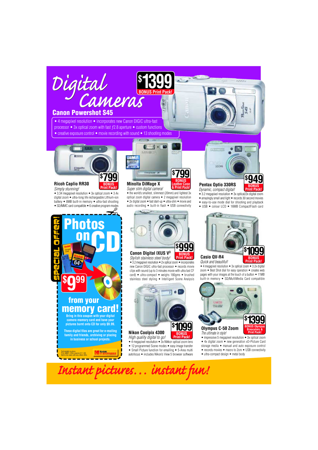 Canon A200 manual $799, $999, $949, Canon Powershot S45 