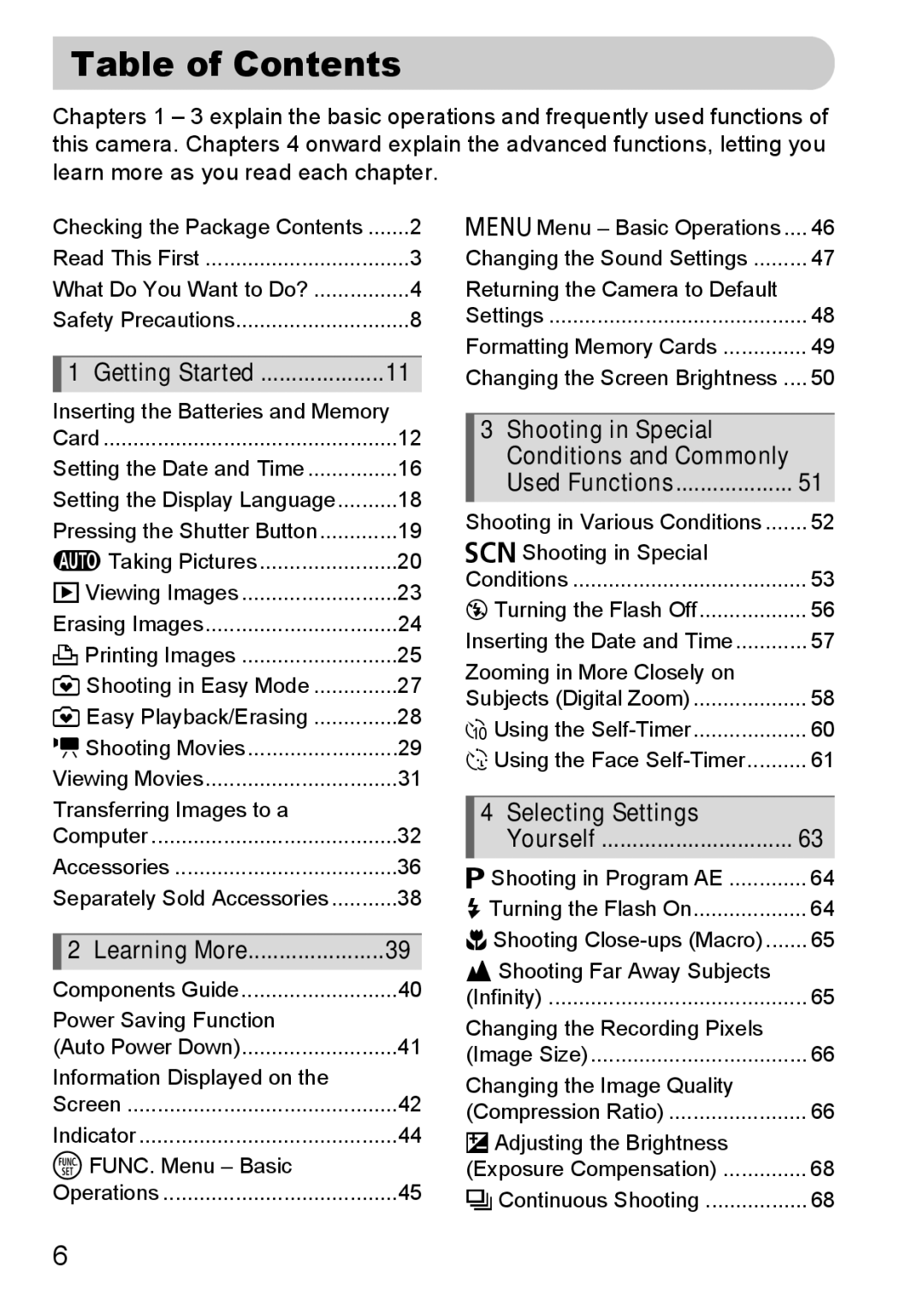 Canon A2100 IS manual Table of Contents 