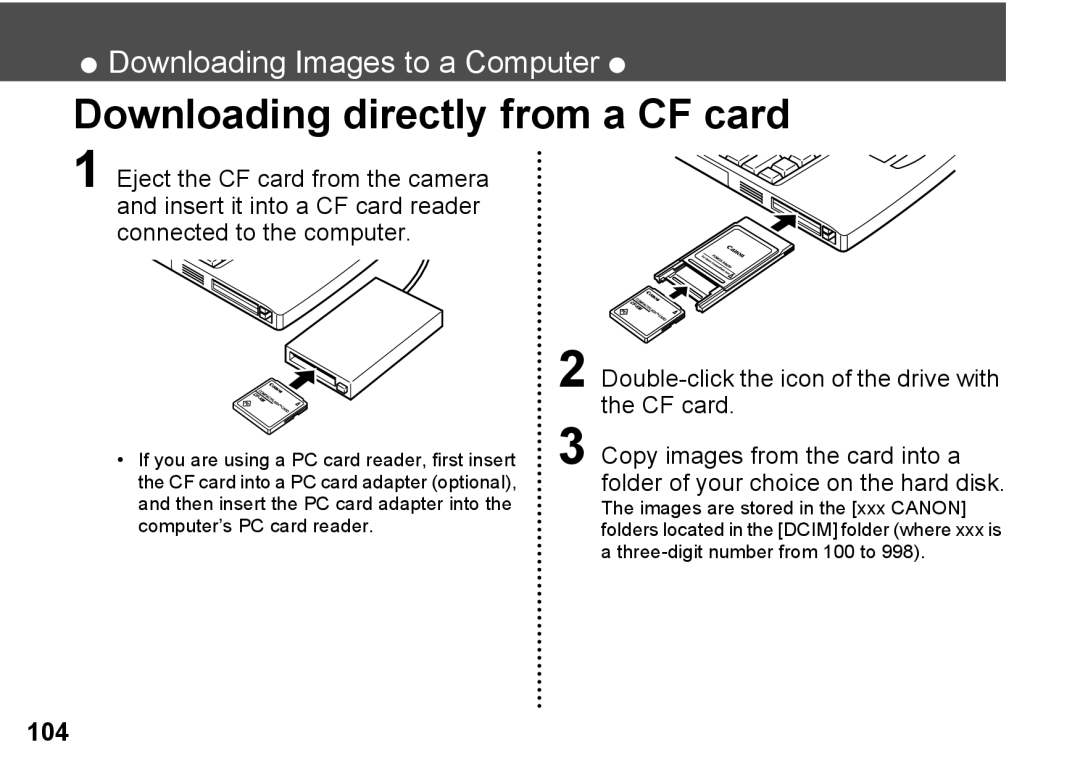 Canon A300 quick start Downloading directly from a CF card, Double-click the icon of the drive with the CF card 