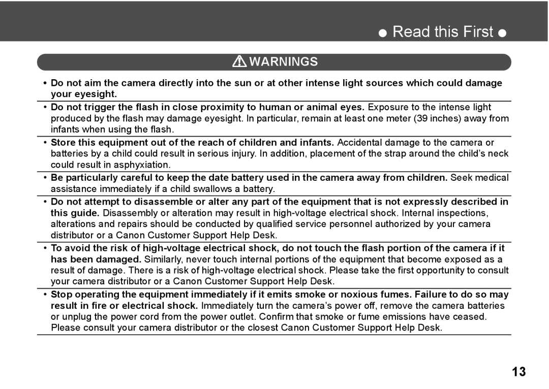 Canon A300 quick start Read this First 