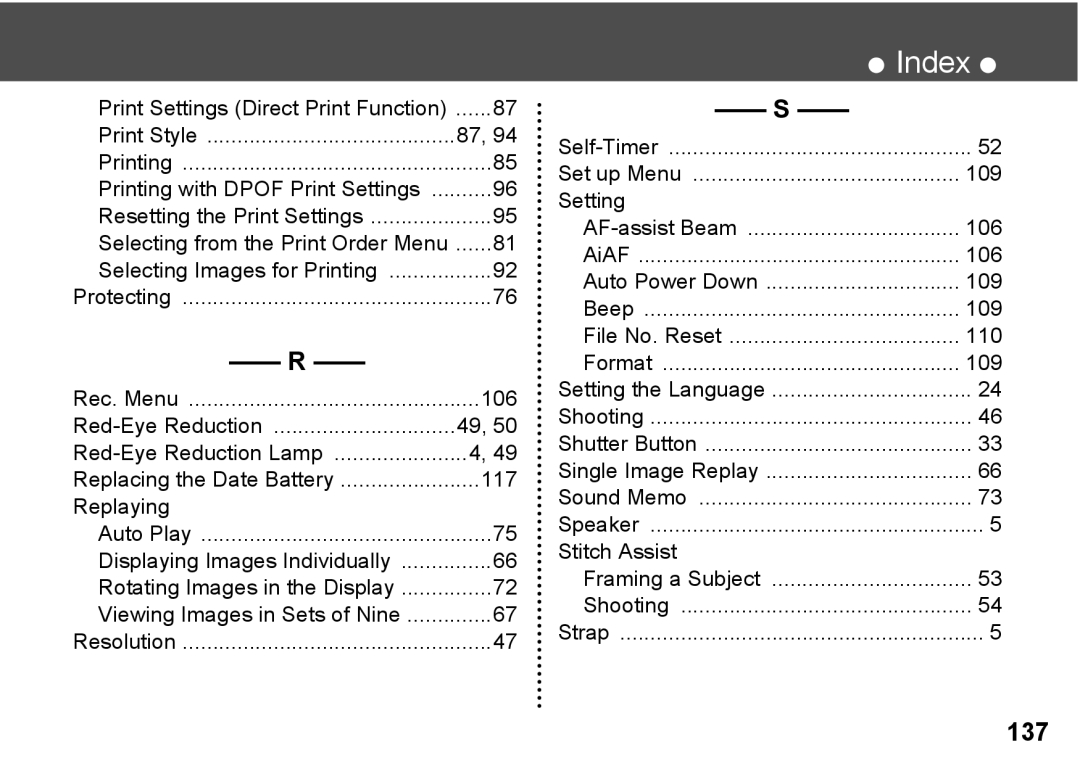 Canon A300 Print Settings Direct Print Function Print Style, Selecting from the Print Order Menu, Replaying, 109, 110 