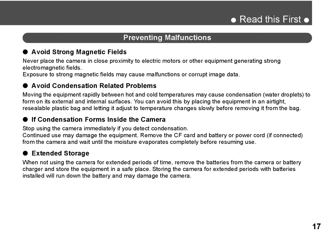 Canon A300 quick start Preventing Malfunctions, Avoid Strong Magnetic Fields 