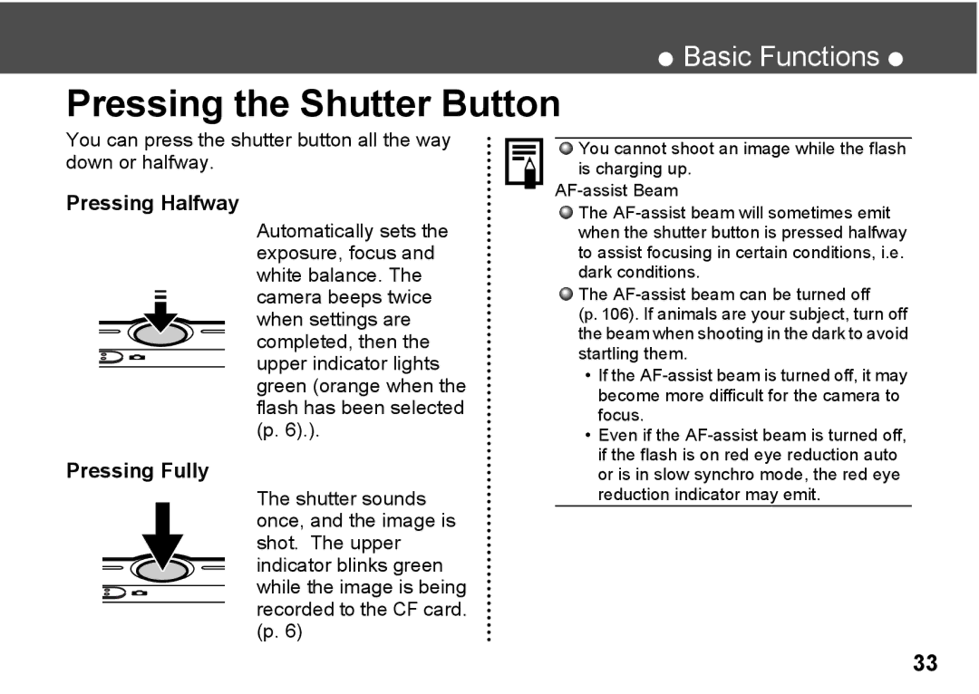 Canon A300 quick start Pressing the Shutter Button, You can press the shutter button all the way down or halfway 