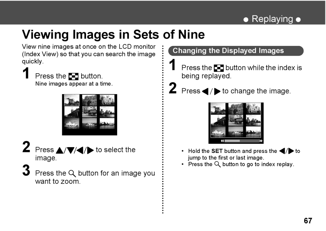 Canon A300 quick start Viewing Images in Sets of Nine, Changing the Displayed Images, Nine images appear at a time 