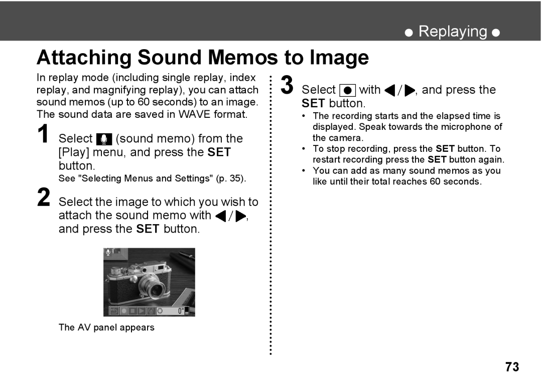 Canon A300 quick start Attaching Sound Memos to Image 