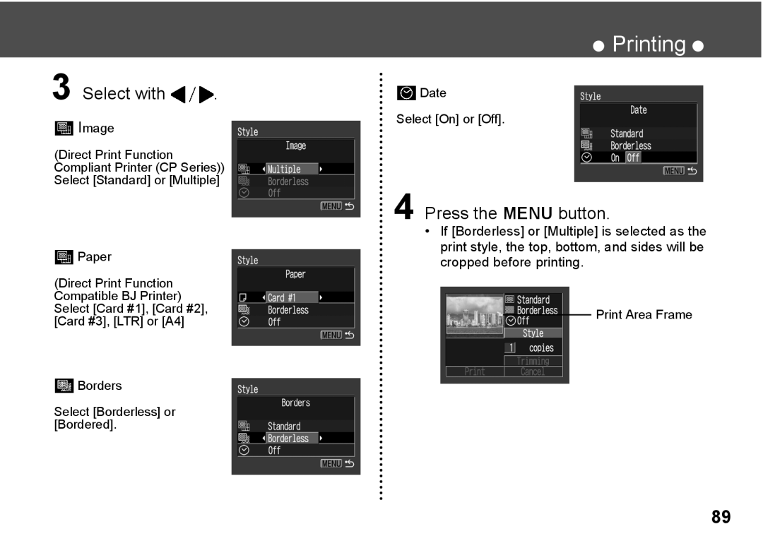 Canon A300 quick start Date Select On or Off 