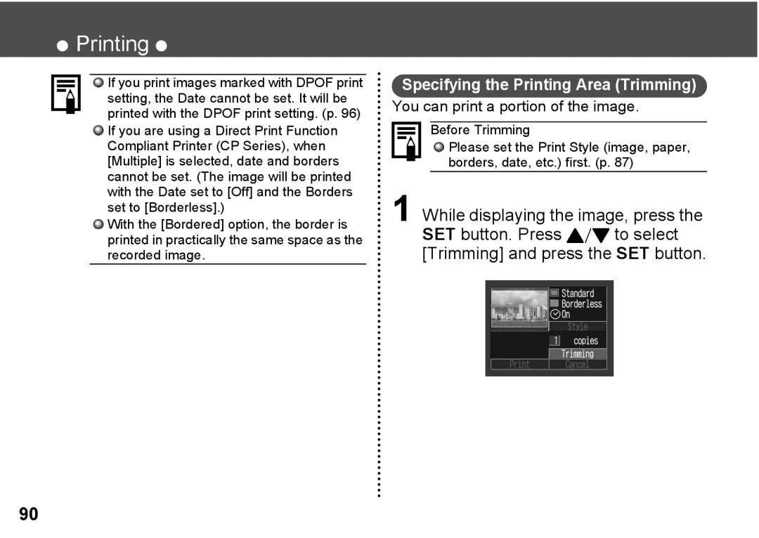 Canon A300 quick start Specifying the Printing Area Trimming, You can print a portion of the image 