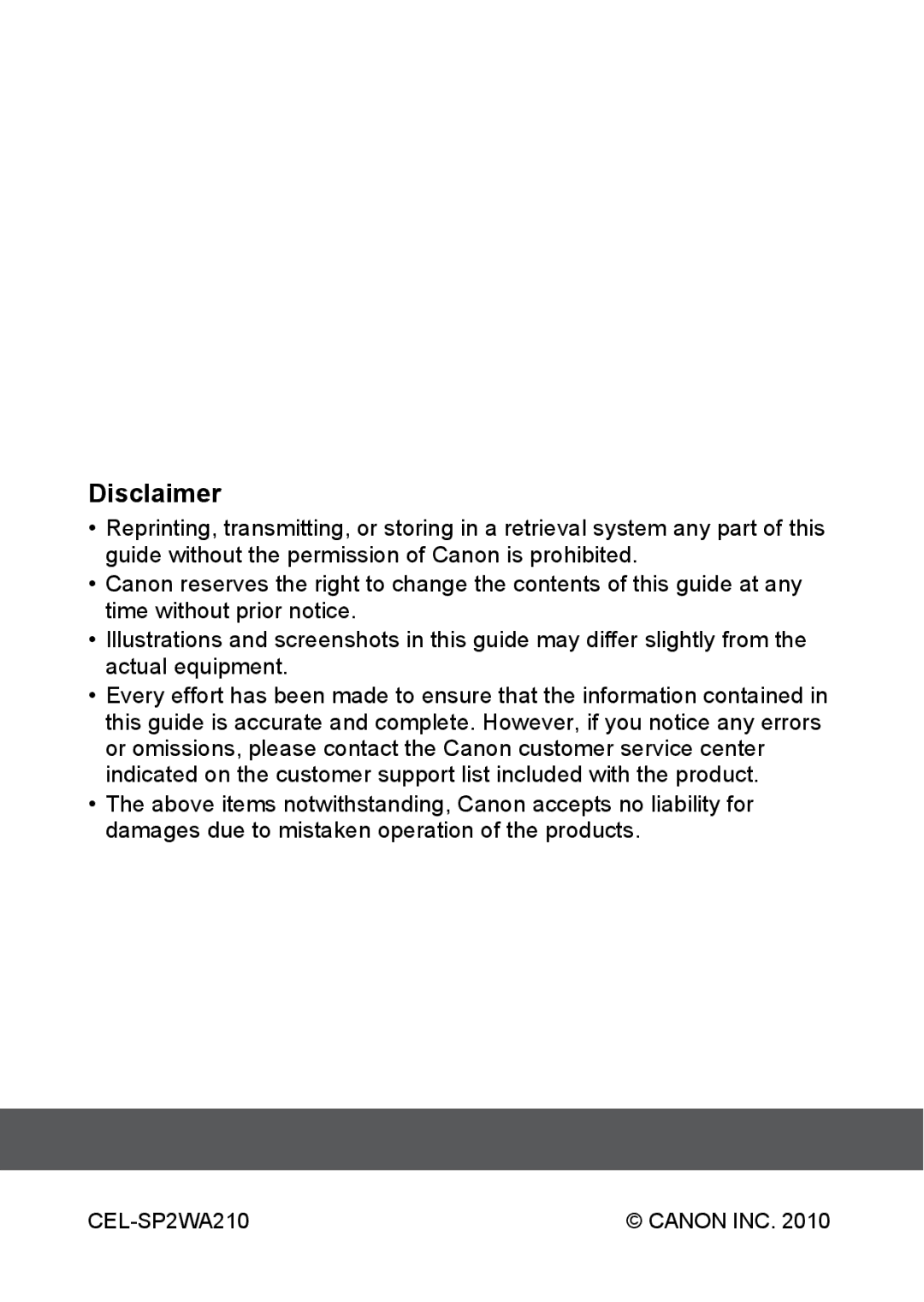 Canon A3000 IS, A3100 IS, A3150 IS manual Disclaimer 