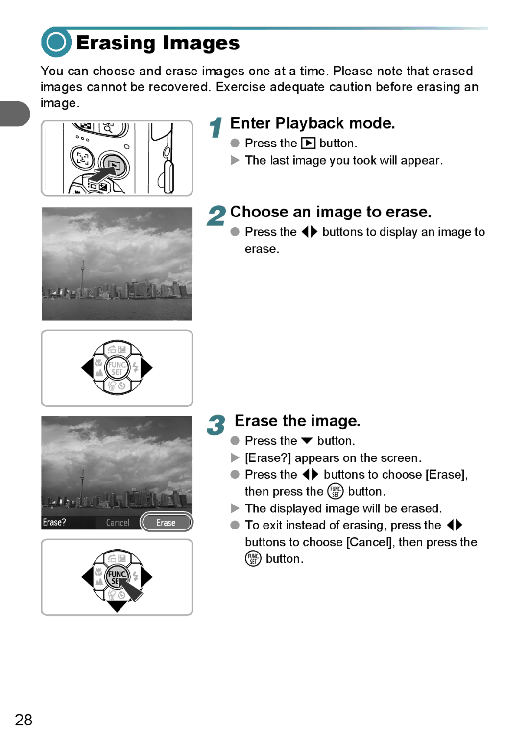 Canon A3100 IS, A3000 IS, A3150 IS manual Erasing Images, Choose an image to erase, Erase the image 