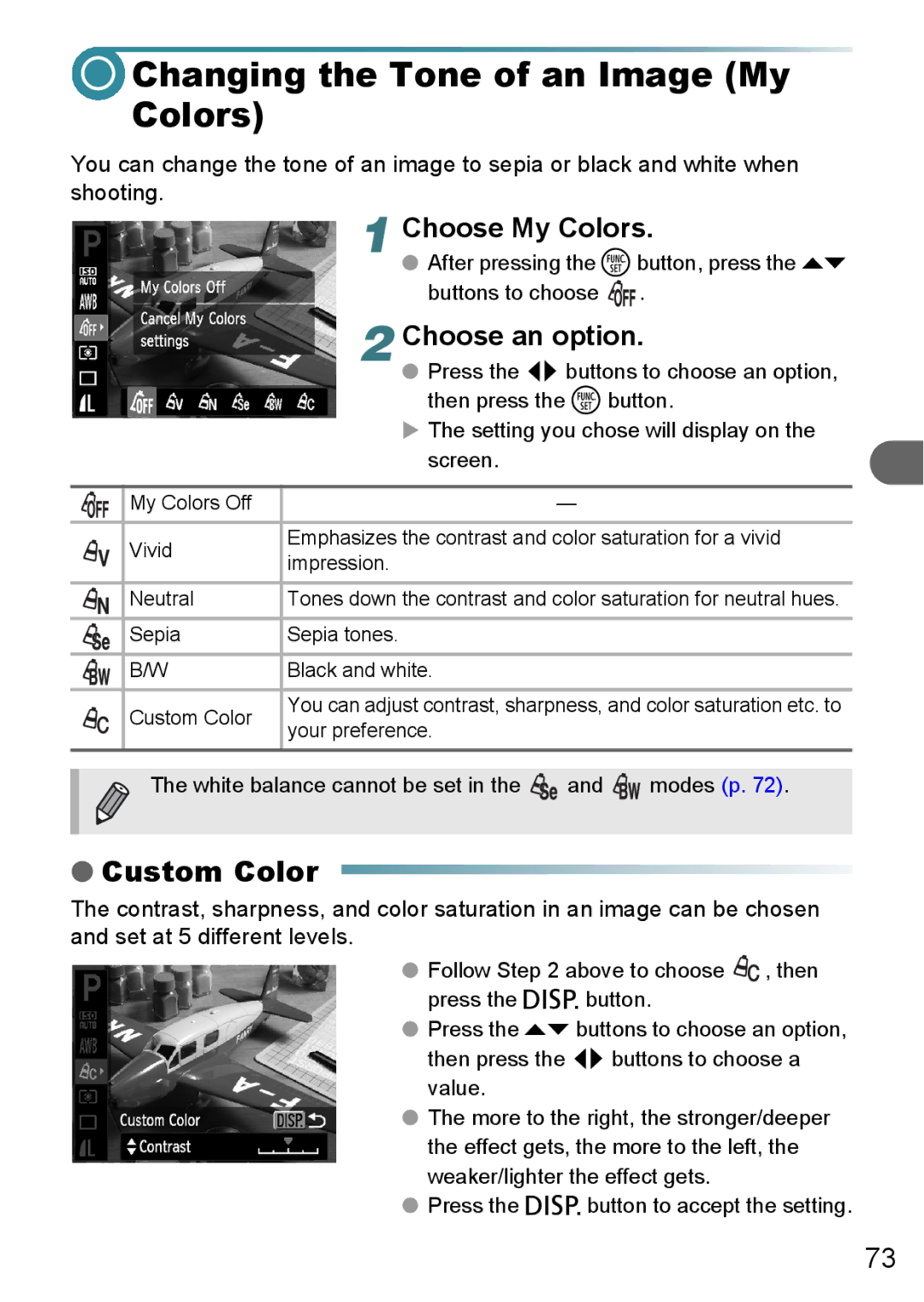 Canon A3100 IS, A3000 IS, A3150 IS manual Changing the Tone of an Image My Colors, Custom Color, Choose My Colors 