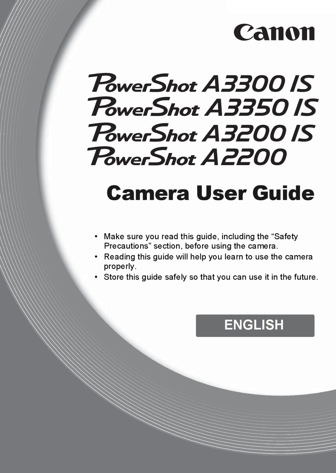 Canon A2200 IS, A3350 IS manual Camera User Guide 