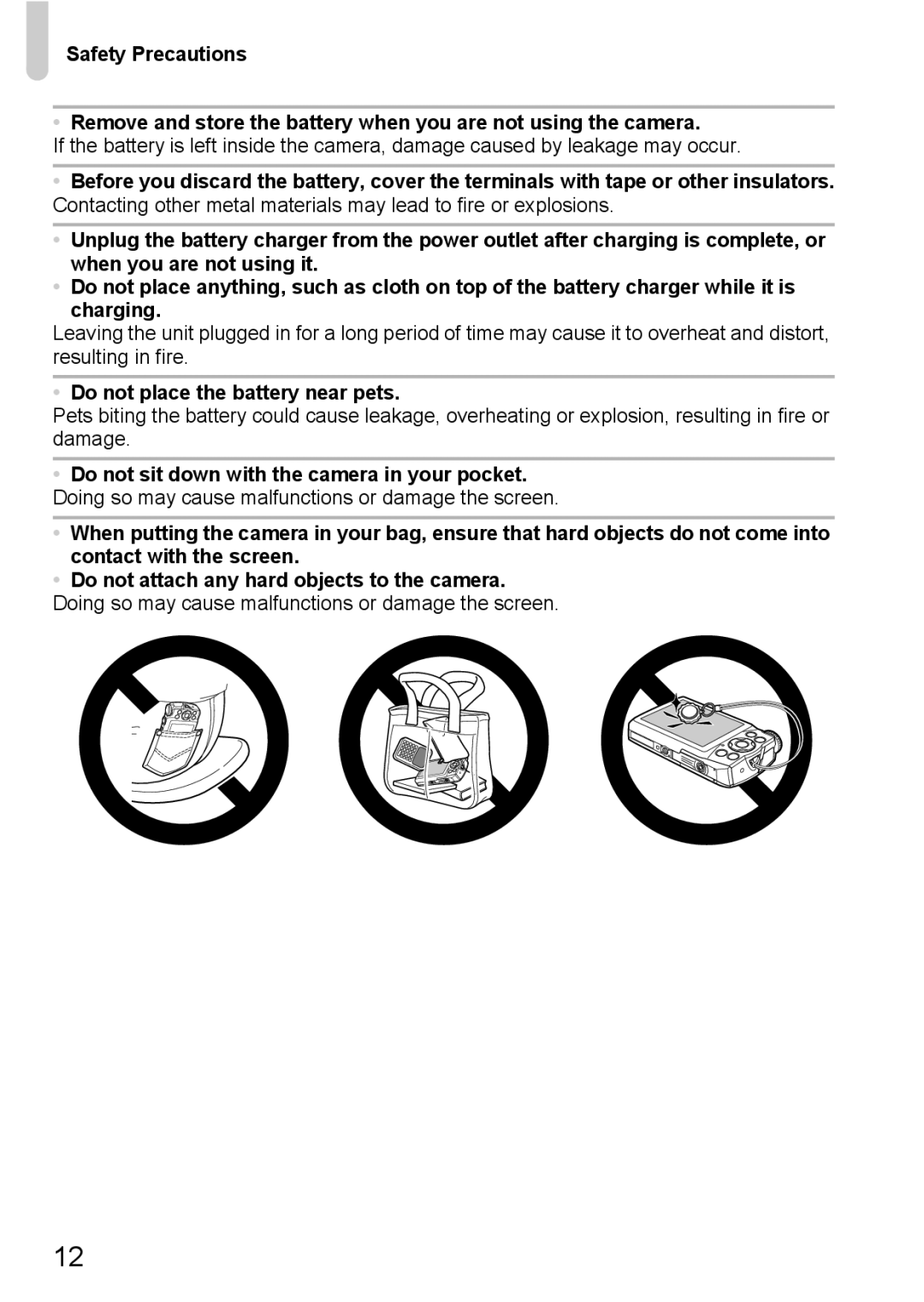 Canon A3350 IS, A2200 IS manual Do not place the battery near pets 