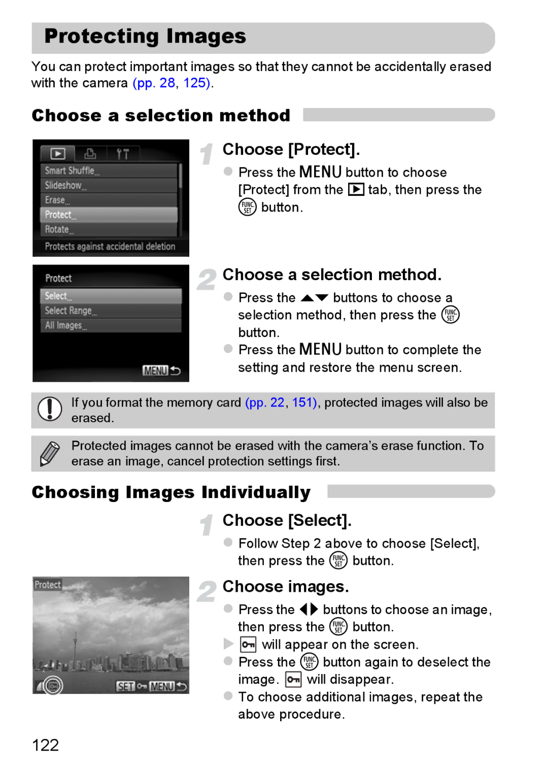 Canon A3350 IS, A2200 IS manual Protecting Images, Choose a selection method, Choosing Images Individually 