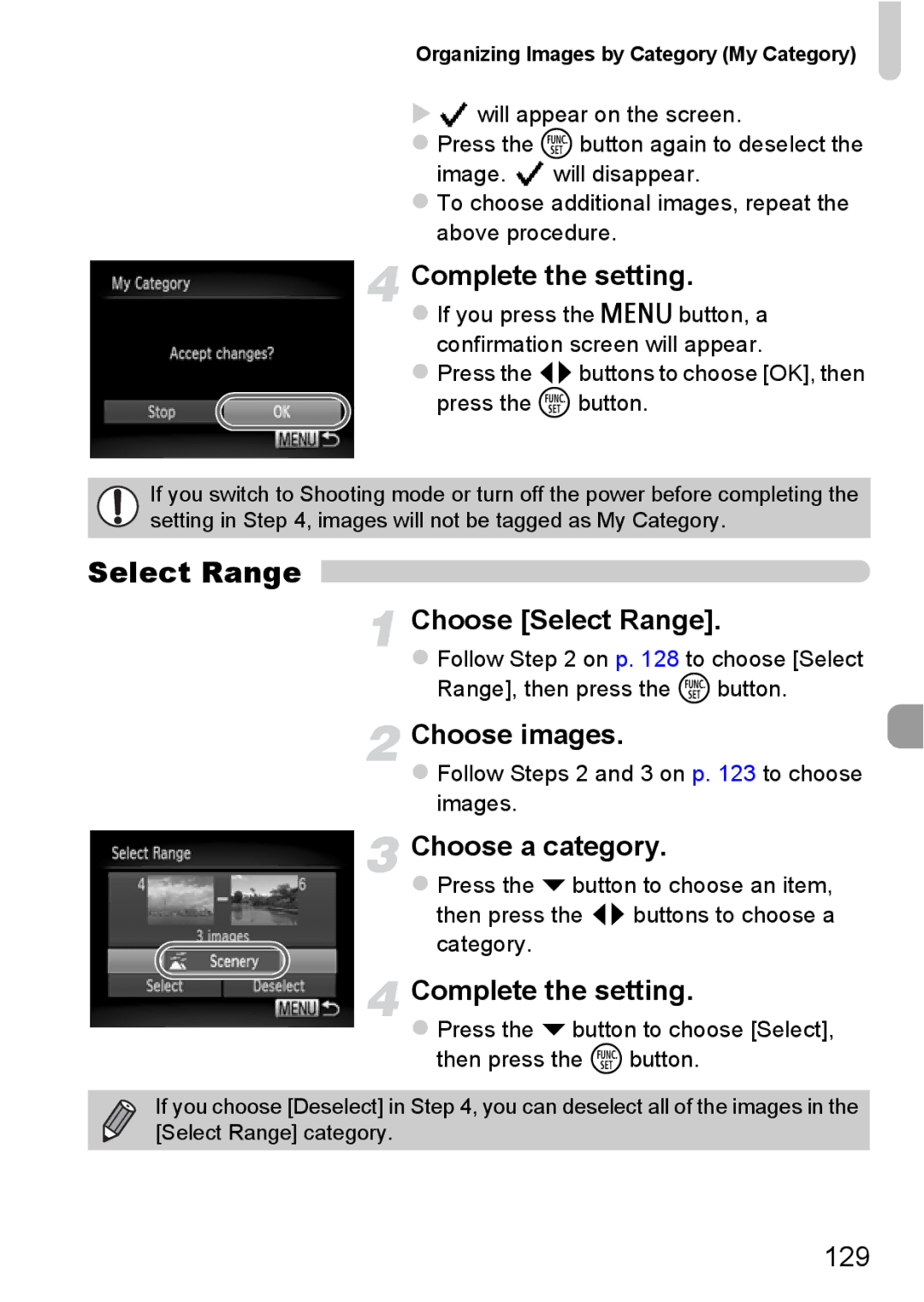 Canon A2200 IS, A3350 IS manual 129, Organizing Images by Category My Category 