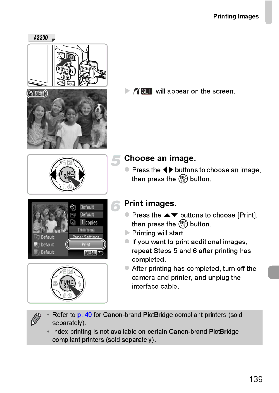 Canon A2200 IS, A3350 IS manual Print images, 139, Printing Images 