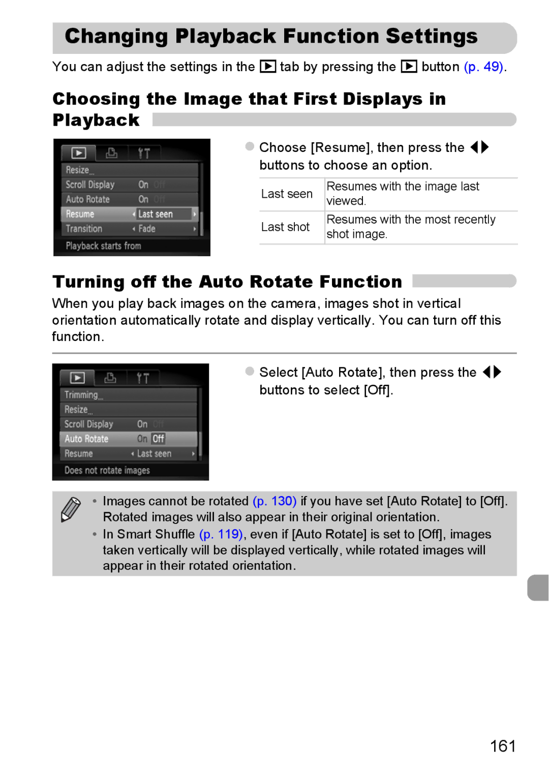 Canon A2200 IS, A3350 IS manual Changing Playback Function Settings, Choosing the Image that First Displays in Playback, 161 