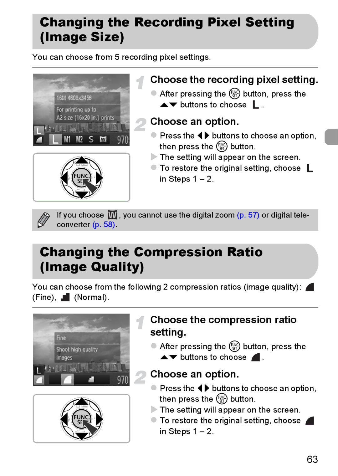 Canon A2200 IS, A3350 IS Changing the Recording Pixel Setting Image Size, Changing the Compression Ratio Image Quality 