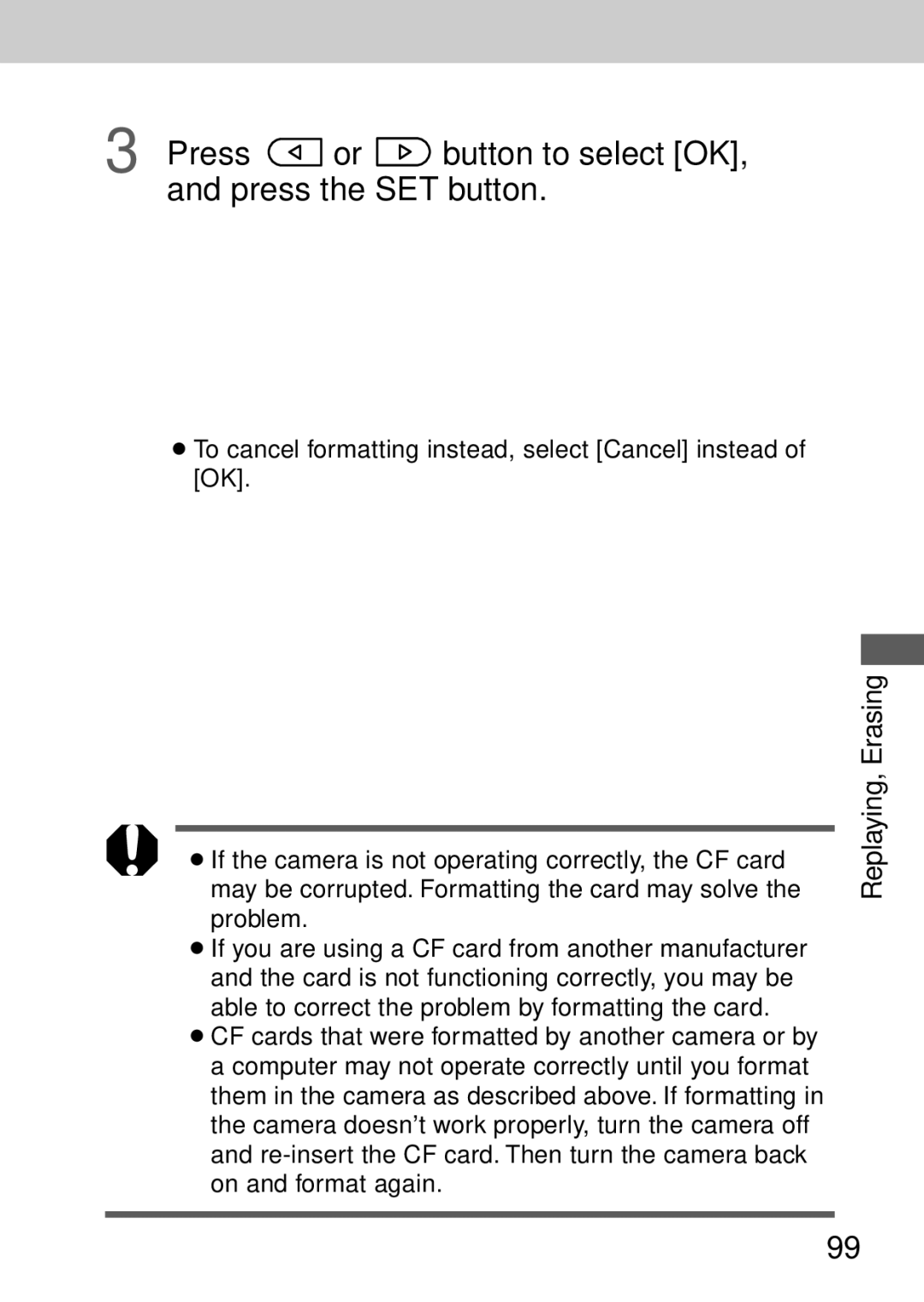 Canon A40 quick start Press or button to select OK, and press the SET button, Replaying, Erasing 