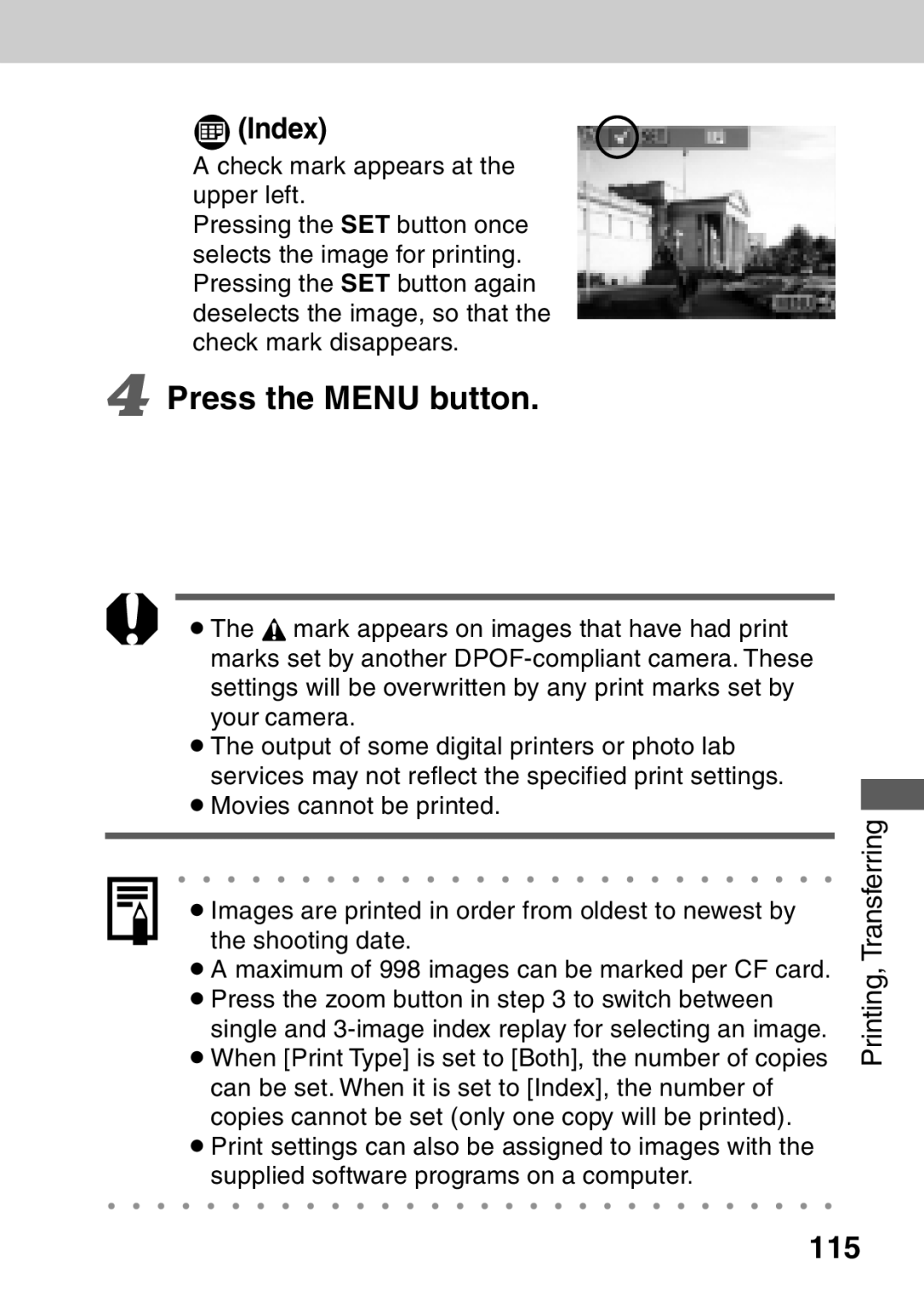 Canon A40 quick start Index, 115 