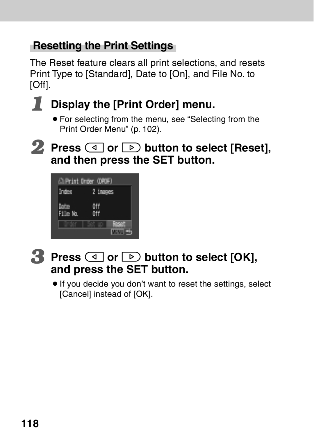 Canon A40 quick start Resetting the Print Settings, 118 